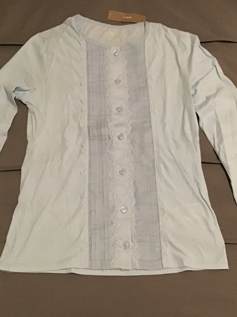 J.Crew Feather Jersey Light Blue Lace Detail Top Size XS Long Sleeve